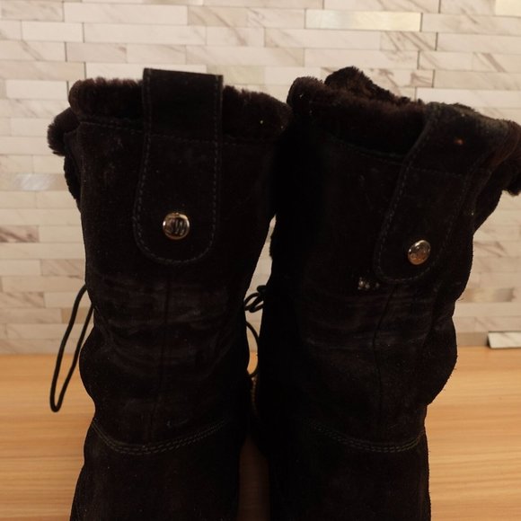 STUART WEITZMAN Boots Women 8 Black Combat Fleece Shearling Velvet Lug Sole Luge - Picture 14 of 16